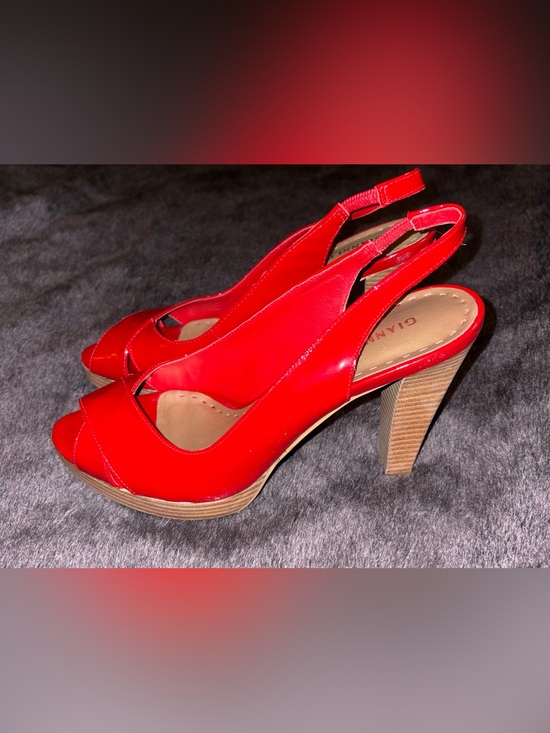 Gianni Bini Shoes - Gianni Bini Bright Red Patent Slingback Block Heel Pumps